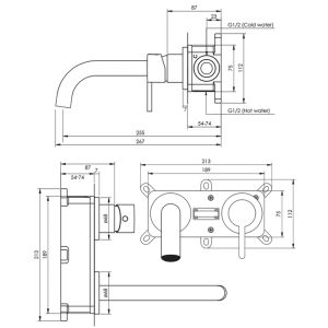 Brauer Edition 5-S-004-B5-65 Unterputz-Waschtischbatterie mit geschwungenem Auslauf und Abdeckplatten Modell B1 mattschwarz