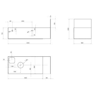 Clou Flush CL073603221 open kast met handdoekhouder t.b.v. Flush 3 fontein links, zwart gepoedercoat rvs