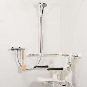 Handicare (Linido) LI2611015200 horizontale hoekwandbeugel Ergogrip 600x600mm RVS gepolijst (witte afdekkappen)