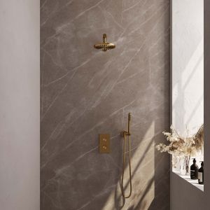 Brauer Carving 5-GG-121 thermostatic concealed rain shower 3-way diverter SET 25 gold brushed PVD