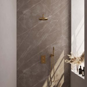 Brauer Carving 5-GG-123 thermostatic concealed rain shower 3-way diverter SET 27 gold brushed PVD