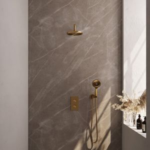 Brauer Carving 5-GG-129 thermostatic concealed rain shower 3-way diverter SET 33 gold brushed PVD