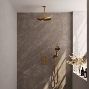 BrauerCarving 5-GG-132 thermostatic flush-mounted rain shower 3-way diverter SET 36 gold brushed PVD