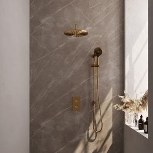 Brauer Carving 5-GG-142 thermostatic concealed rain shower 3-way diverter SET 46 gold brushed PVD