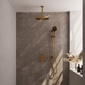 BrauerCarving 5-GG-144 thermostatic flush-mounted rain shower 3-way diverter SET 48 gold brushed PVD