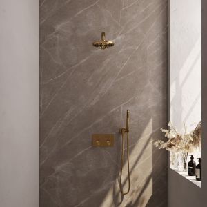 BrauerCarving 5-GG-184 thermostatic flush-mounted rain shower with push buttons SET 49 gold brushed PVD