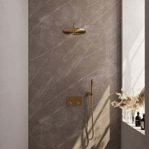BrauerCarving 5-GG-187 thermostatic concealed rain shower with push buttons SET 52 gold brushed PVD