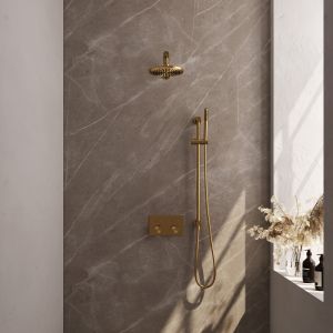 Brauer Carving 5-GG-196 thermostatic concealed rain shower with push buttons SET 61 gold brushed PVD