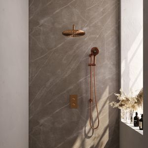 Brauer Carving 5-GK-142 thermostatic concealed rain shower 3-way diverter SET 46 copper brushed PVD