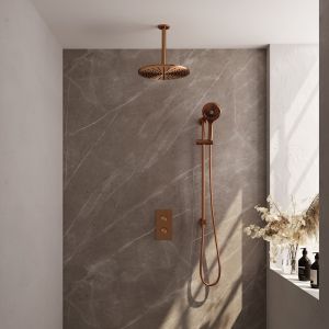 Brauer Carving 5-GK-144 thermostatic concealed rain shower 3-way diverter SET 48 copper brushed PVD