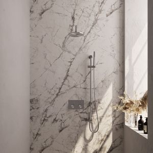 BrauerCarving 5-NG-198 thermostatic concealed rain shower with push buttons SET 63 stainless steel brushed PVD