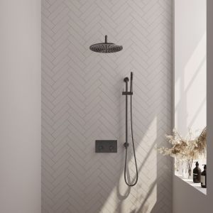 Brauer Edition 5-GM-175 thermostatic concealed rain shower with push buttons SET 64 gunmetal brushed PVD