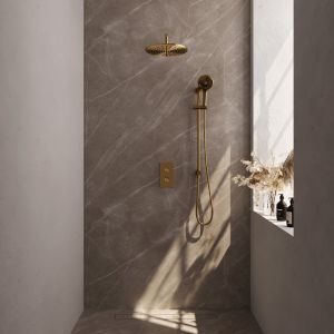 Brauer Carving 5-GG-142 thermostatic concealed rain shower 3-way diverter SET 46 gold brushed PVD