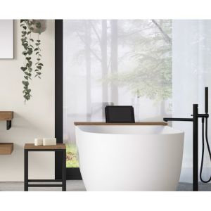 Looox Bath Collection WBSHELF78MZ Badewannenablage 78 cm Eiche massiv altgrau mit Einsatz mattschwarz