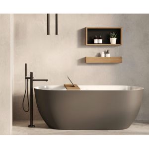 Looox Bath Collection WBSHELF69MZ Wannenbrett 69 cm Eiche massiv altgrau mit mattschwarzer Einlage