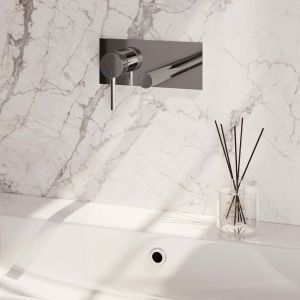 Brauer Carving 5-CE-083-S6 inbouw wastafelmengkraan met rechte uitloop en afdekplaat model A2 chroom