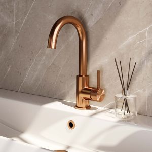 Brauer Carving 5-GK-003-R4 high surface-mounted basin mixer with swivel round spout model A copper brushed PVD