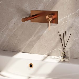 Brauer Carving 5-GK-004-S6 inbouw wastafelmengkraan met rechte uitloop en afdekplaat model A1 koper geborsteld PVD