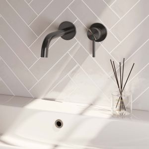 Brauer Carving Abdeckplatten 5-GM-004-B6-65 Unterputz-Waschtischbatterie mit geschwungenem Auslauf und Modell A1 gunmetal gebürstet PVD