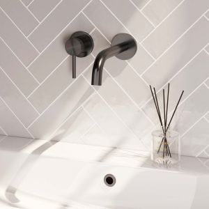 Brauer Carving 5-GM-083-B6-65 Unterputz-Waschtischbatterie mit geschwungenem Auslauf und Abdeckplatten Modell A2 gunmetal gebürstet PVD