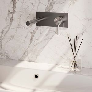 Brauer Carving 5-NG-004-S6 Unterputz-Waschtischbatterie mit geradem Auslauf und Abdeckplatte Modell A1 Edelstahl gebürstet PVD