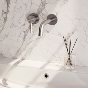 Brauer Carving 5-NG-083-B6-65 Unterputz-Waschtischbatterie mit gebogenem Auslauf und Abdeckplatten Modell A2 Edelstahl gebürstet PVD