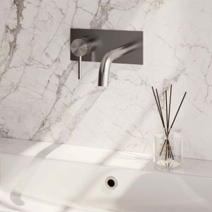 Brauer Carving 5-NG-083-B6 Unterputz-Waschtischbatterie mit gebogenem Auslauf und Abdeckplatte Modell A2 Edelstahl gebürstet PVD