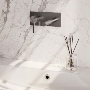 Brauer Carving 5-NG-083-S6 Unterputz-Waschtischbatterie mit geradem Auslauf und Abdeckplatte Modell A2 Edelstahl gebürstet PVD