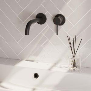 Brauer Carving 5-S-004-B6-65 Unterputz-Waschtischbatterie mit gebogenem Auslauf und Abdeckplatten Modell A1 mattschwarz