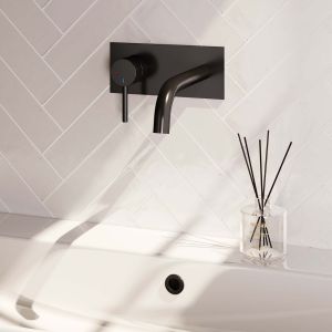 Brauer Carving 5-S-083-B6 Unterputz-Waschtischbatterie mit gebogenem Auslauf und Abdeckplatte Modell A2 mattschwarz