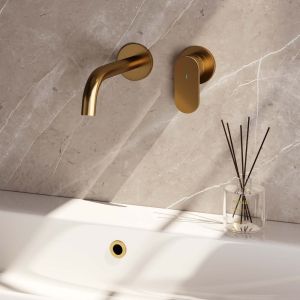 Brauer Edition 5-GG-004-B3-65 inbouw wastafelmengkraan met gebogen uitloop en rozetten model C1 goud geborsteld PVD