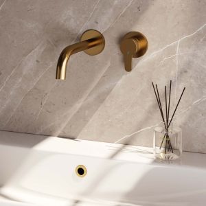 Brauer Edition 5-GG-004-B4-65 inbouw wastafelmengkraan met gebogen uitloop en rozetten model D1 goud geborsteld PVD