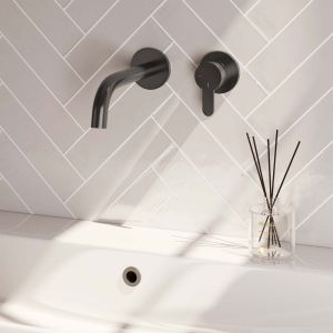 Brauer Edition 5-GM-004-B4-65 Unterputz-Waschtischbatterie mit geschwungenem Auslauf und Abdeckplatten Modell D1 gunmetal gebürstet PVD