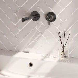 Brauer Edition 5-GM-004-S5-65 Unterputz-Waschtischbatterie mit geradem Auslauf und Abdeckplatten Modell B1 gunmetal gebürstet PVD