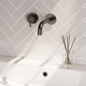 Brauer Edition 5-GM-083-B5-65 Unterputz-Waschtischbatterie mit geschwungenem Auslauf und Abdeckplatten Modell B2 gunmetal gebürstet PVD