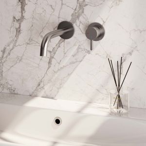 Brauer Edition 5-NG-004-B1-65 Unterputz-Waschtischbatterie mit geschwungenem Auslauf und Abdeckplatten Modell E1 Edelstahl gebürstet PVD