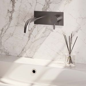 Brauer Edition 5-NG-004-B1 Unterputz-Waschtischbatterie mit gebogenem Auslauf und Abdeckplatte Modell E1 Edelstahl gebürstet PVD