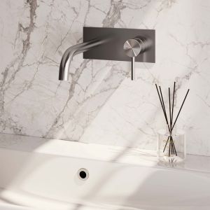 Brauer Edition 5-NG-004-B2 Unterputz-Waschtischbatterie mit geschwungenem Auslauf und Abdeckplatte Modell A1 Edelstahl gebürstet PVD