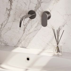 Brauer Edition 5-NG-004-B3-65 Unterputz-Waschtischbatterie mit gebogenem Auslauf und Abdeckplatten Modell C1 Edelstahl gebürstet PVD