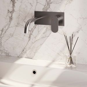 Brauer Edition 5-NG-004-B3 Unterputz-Waschtischbatterie mit gebogenem Auslauf und Abdeckplatte Modell C1 Edelstahl gebürstet PVD