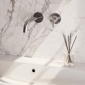 Brauer Edition 5-NG-004-B5-65 Unterputz-Waschtischbatterie mit geschwungenem Auslauf und Abdeckplatten Modell B1 Edelstahl gebürstet PVD