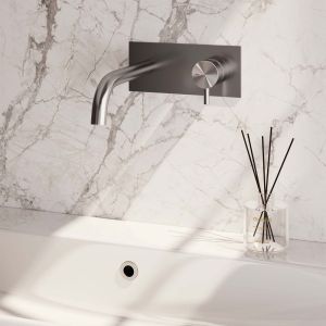 Brauer Edition 5-NG-004-B5 Unterputz-Waschtischbatterie mit geschwungenem Auslauf und Abdeckplatte Modell B1 Edelstahl gebürstet PVD