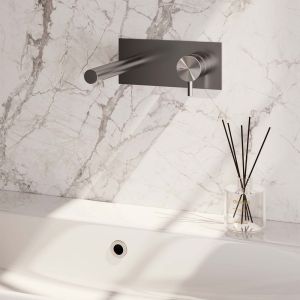 Brauer Edition 5-NG-004-S5 Unterputz-Waschtischbatterie mit geradem Auslauf und Abdeckplatte Modell B1 Edelstahl gebürstet PVD