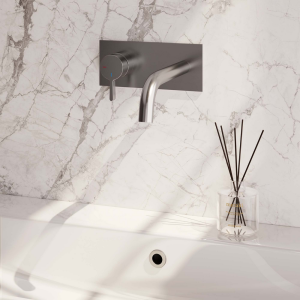 Brauer Edition 5-NG-083-B1 Unterputz-Waschtischbatterie mit geschwungenem Auslauf und Abdeckplatte Modell E2 Edelstahl gebürstet PVD