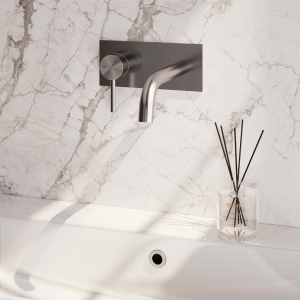 Brauer Edition 5-NG-083-B2 Unterputz-Waschtischbatterie mit geschwungenem Auslauf und Abdeckplatte Modell A2 Edelstahl gebürstet PVD