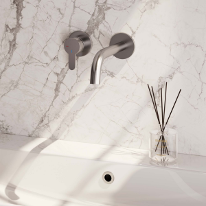 Brauer Edition 5-NG-083-B4-65 Unterputz-Waschtischbatterie mit geschwungenem Auslauf und Abdeckplatten Modell D2 Edelstahl gebürstet PVD