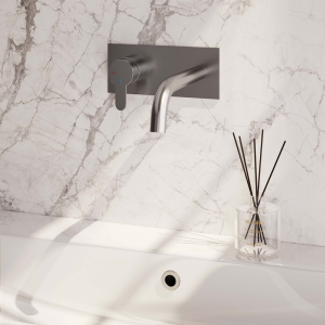 Brauer Edition 5-NG-083-B4 Unterputz-Waschtischbatterie mit geschwungenem Auslauf und Abdeckplatte Modell D2 Edelstahl gebürstet PVD