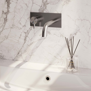 Brauer Edition 5-NG-083-B5 Unterputz-Waschtischbatterie mit gebogenem Auslauf und Abdeckplatte Modell B2 Edelstahl gebürstet PVD