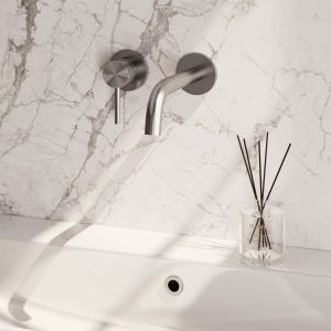 Brauer Edition 5-NG-083 Unterputz-Waschtischbatterie mit geschwungenem Auslauf und Abdeckplatten Modell A2 Edelstahl gebürstet PVD