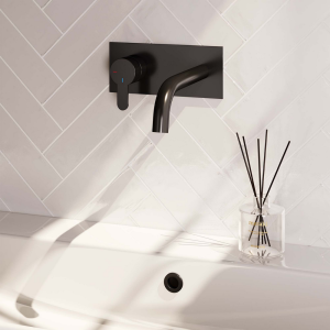 Brauer Edition 5-S-083-B4 Unterputz-Waschtischbatterie mit geschwungenem Auslauf und Abdeckplatte Modell D2 mattschwarz